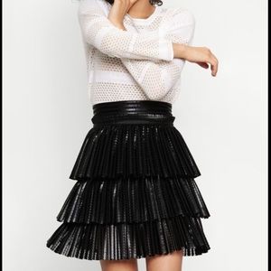 Maje Jupon Three tiered Faux Leather Black Skirt